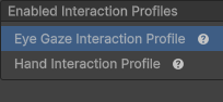 Configuración de Unity para los perfiles de interacción habilitados
