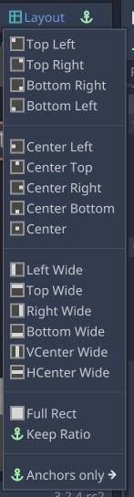 Menu drop-down tata letak editor Godot