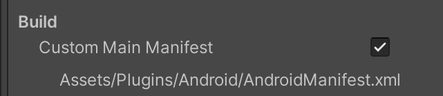 圖 3. Unity Player 設定中的「Custom Main Manifest」選項。