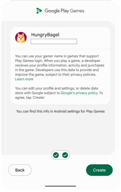 Solicitação de criação de perfil ao iniciar um jogo.