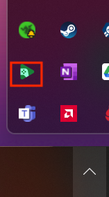 A screenshot of the Windows 11 taskbar. The carrot image is selected to show hidden icons, and a red square is shown around the "HPE_Dev" icon (an icon that looks like the Google Play logo)