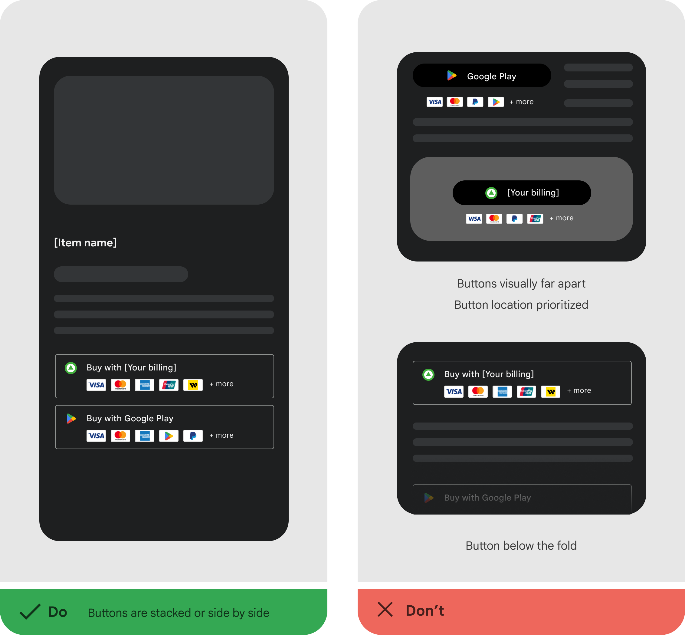 Uma interface do usuário mostrando dois botões de opção de finalização de compra colocados próximos um do outro para comparação e seleção.