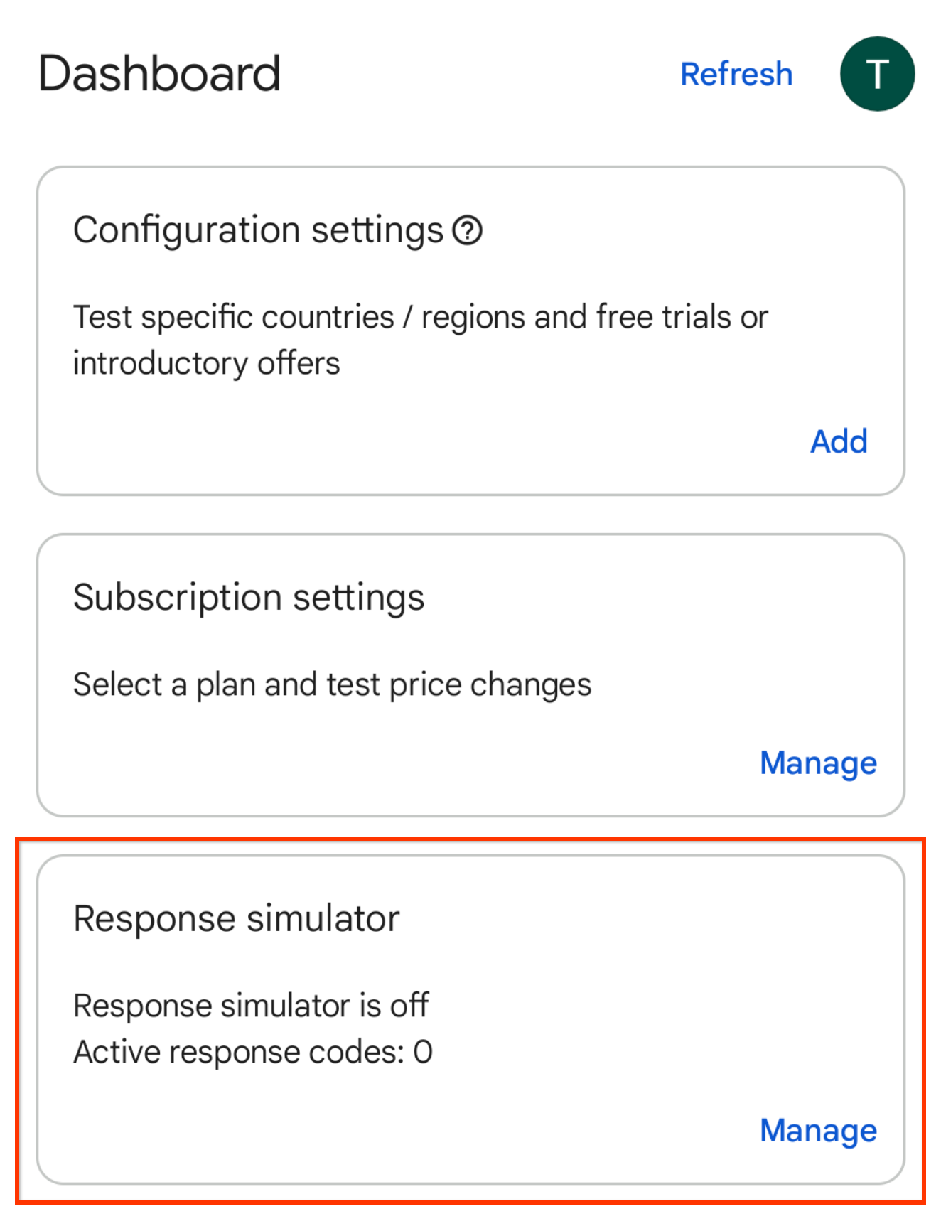 Dashboard con scheda Simulatore di risposta