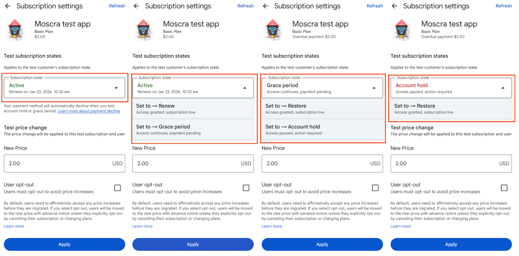 zmiana stanu subskrypcji,