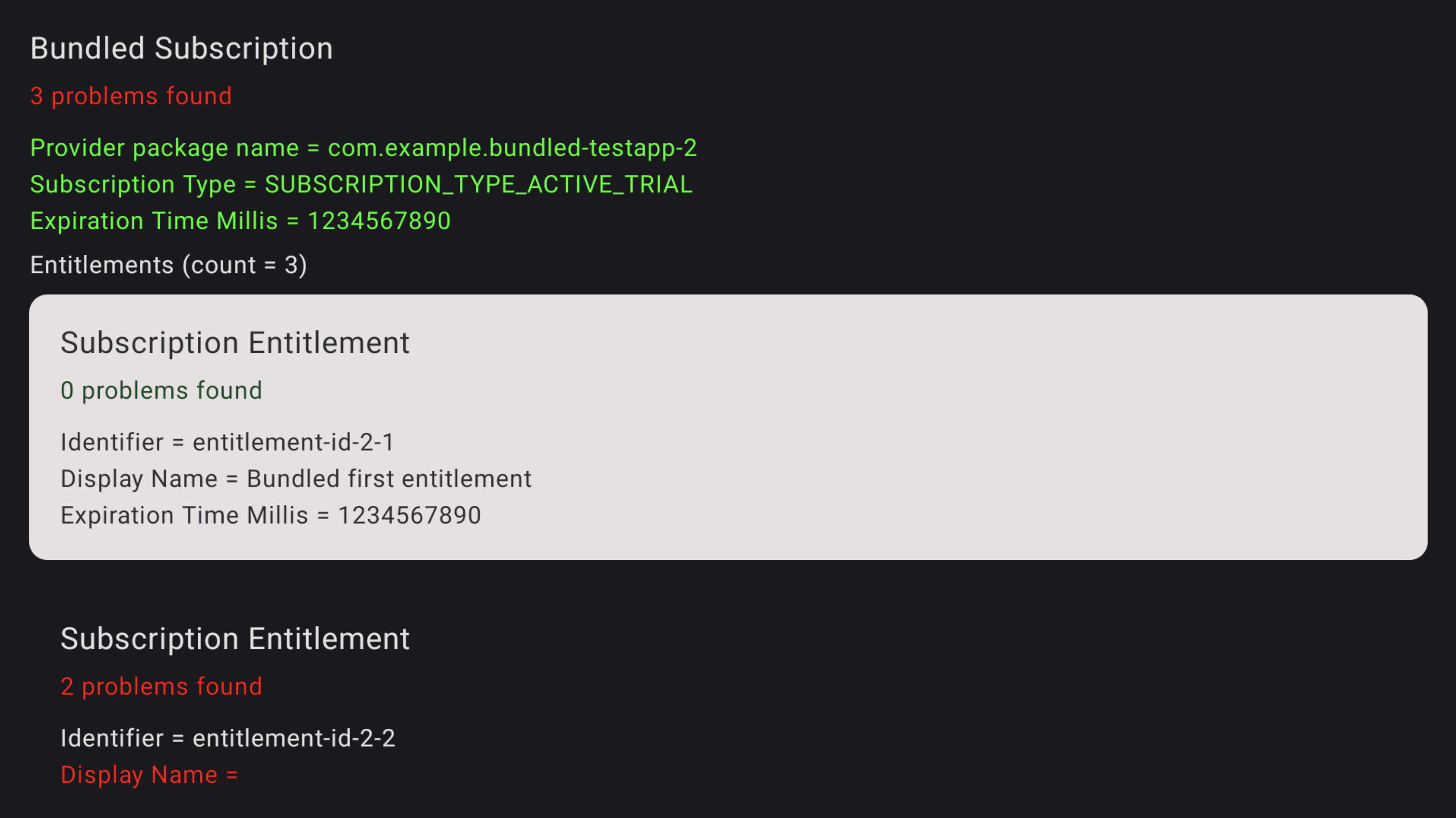 Screenshot dei dettagli dell'errore dell'app di verifica