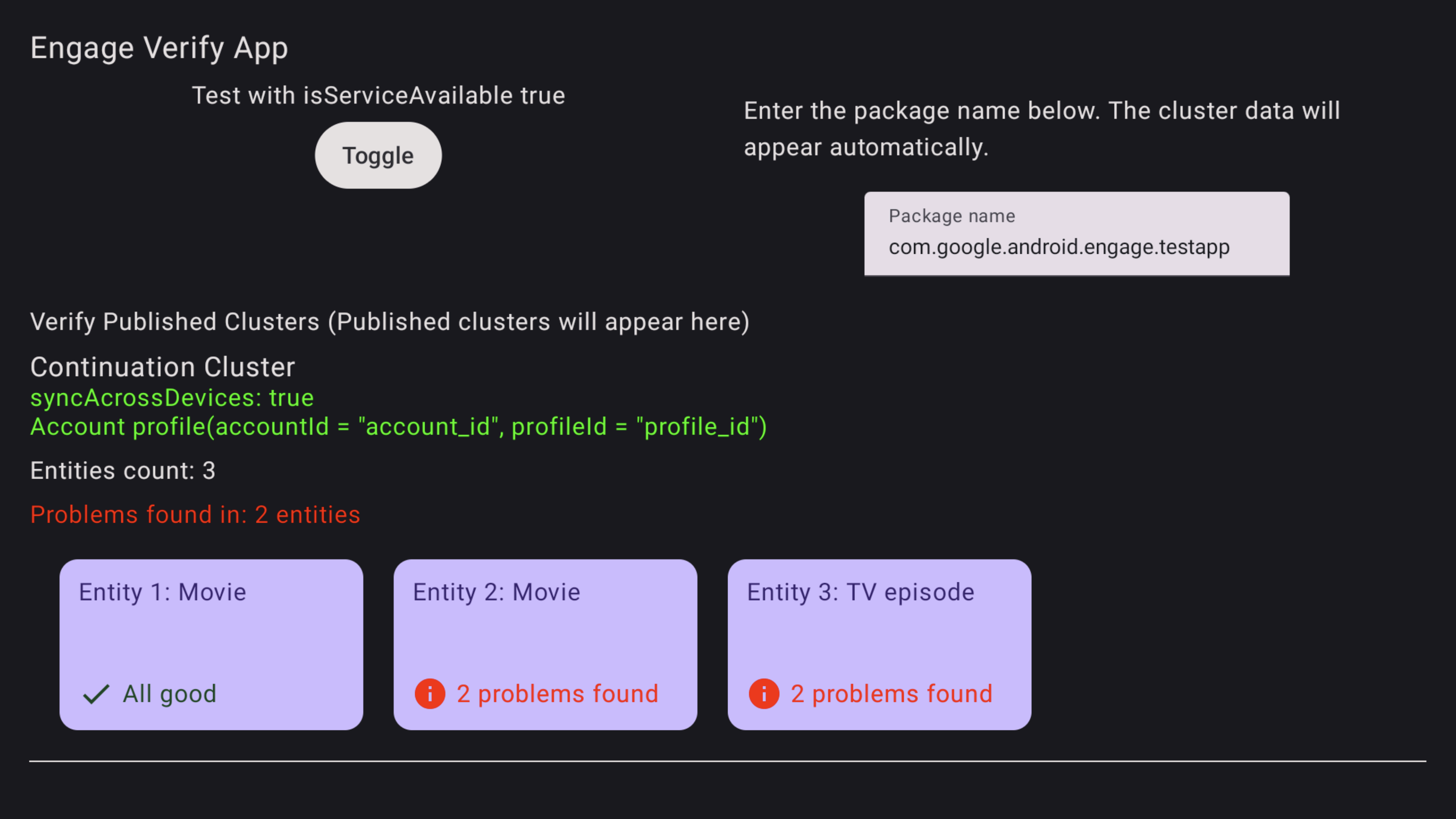 Captura de tela de erro do app de verificação