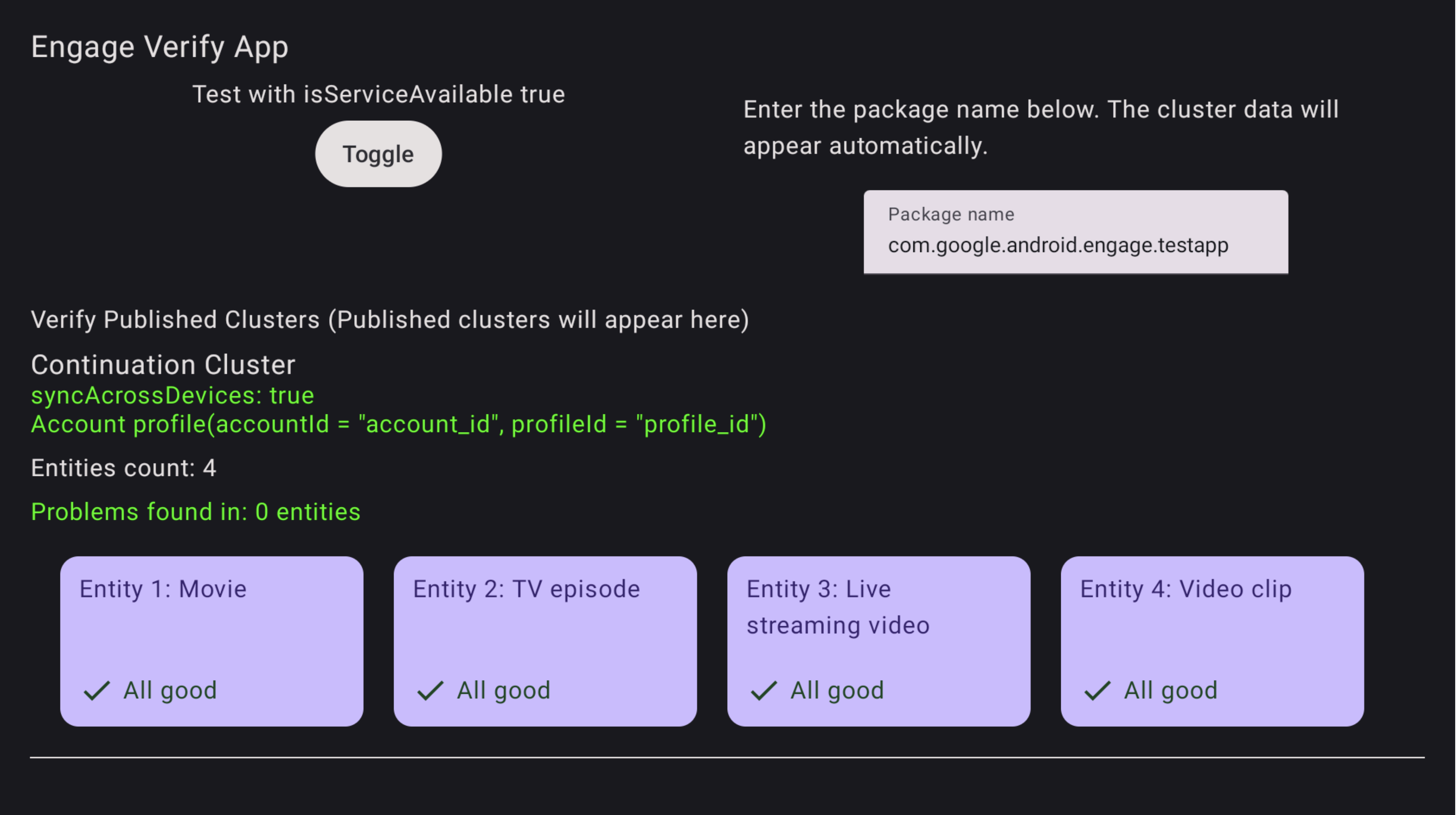 Ảnh chụp màn hình ứng dụng xác minh thành công