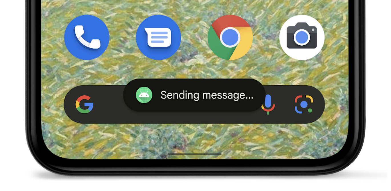 صورة لجهاز Android يعرض رسالة منبثقة تظهر على الشاشة تفيد بأنّه يتم
            &quot;إرسال رسالة&quot; بجانب رمز تطبيق