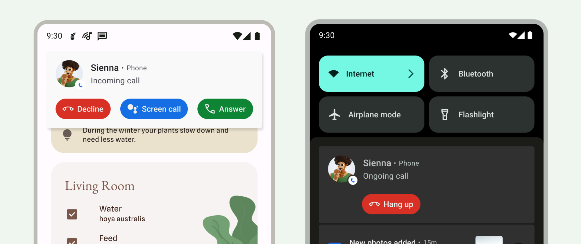 Notificações de estilo de ligação com botões rotulados
