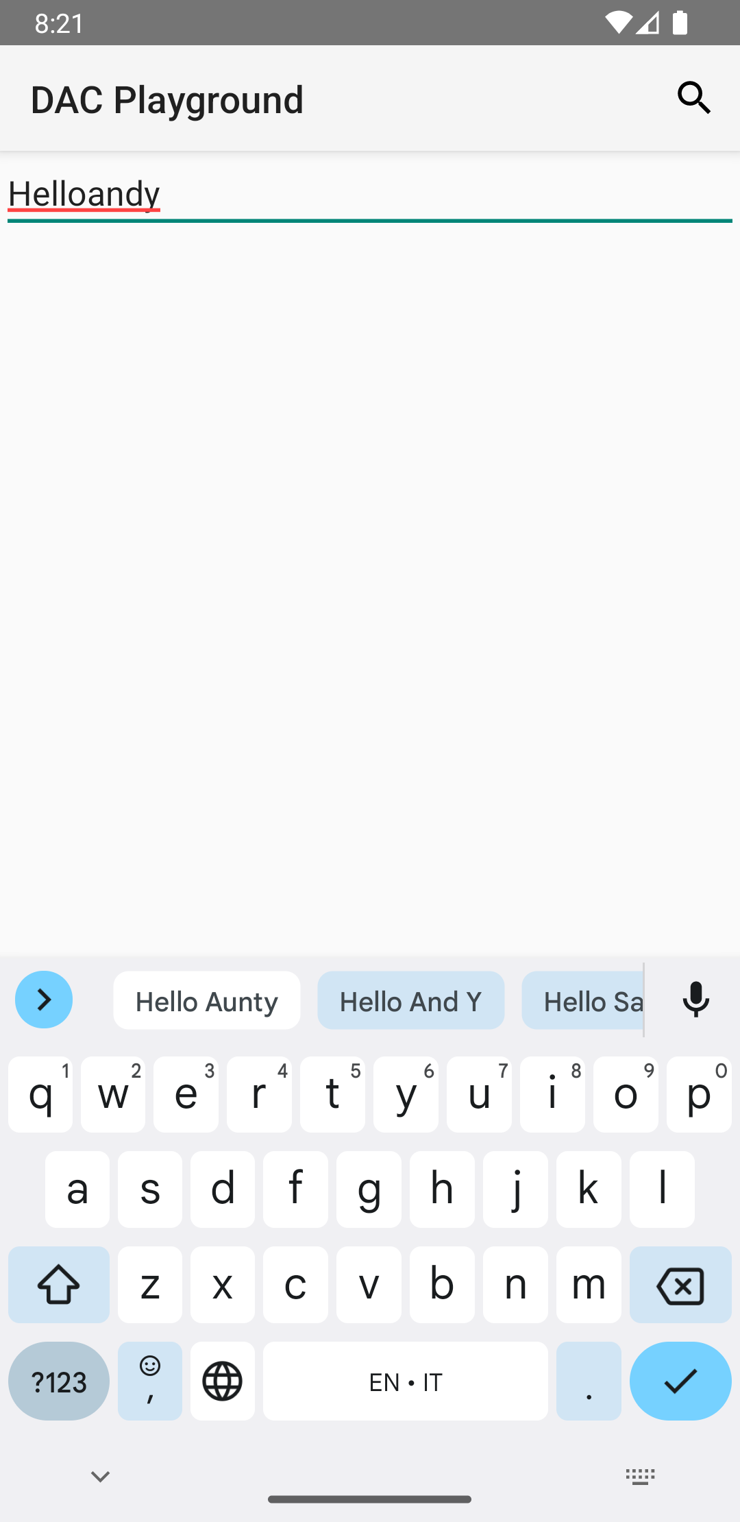 Un'immagine che mostra come il controllo ortografico viene attivato automaticamente in EditText
