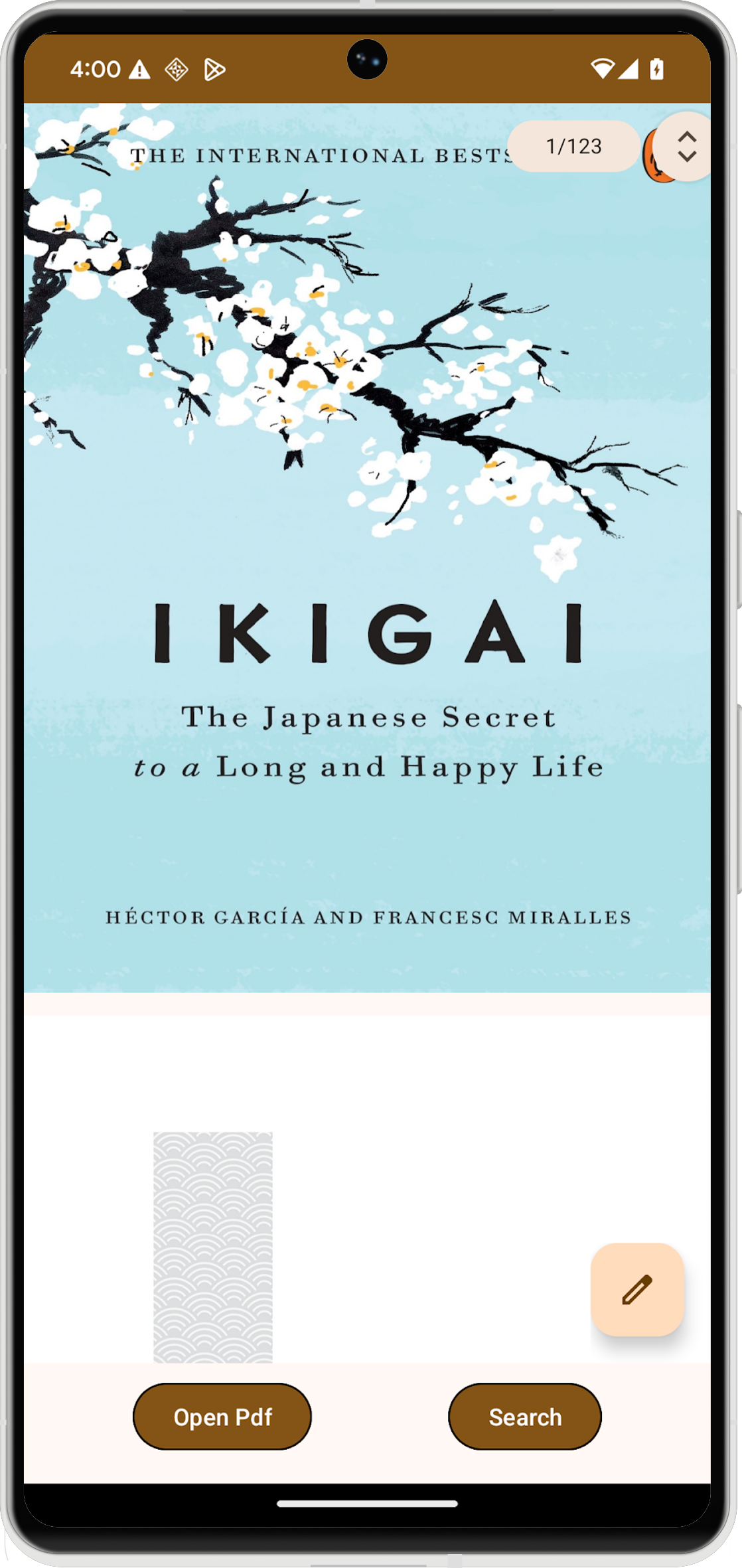 使用 PdfViewerFragment 在 Android 应用中呈现的 PDF 文档。