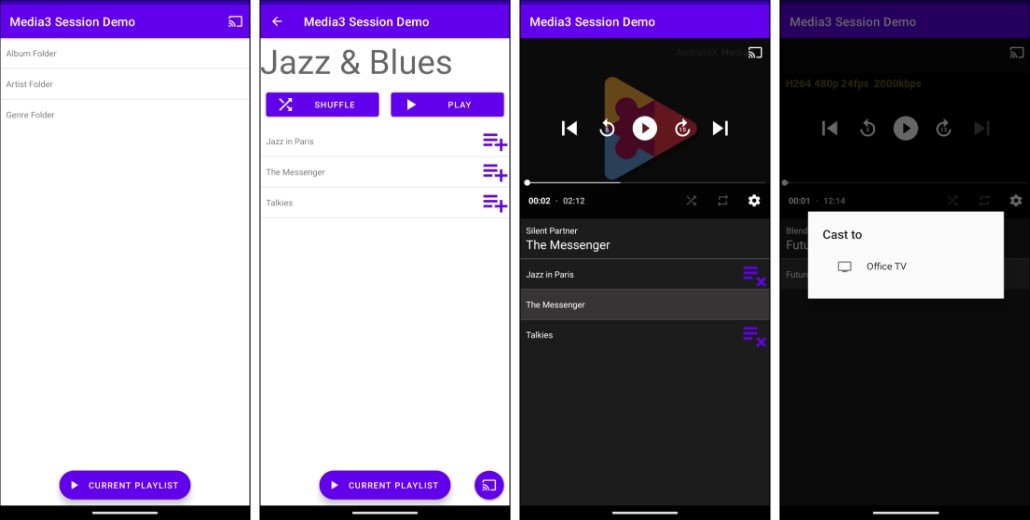 螢幕截圖：顯示 UI 中的 MediaRouteButton。