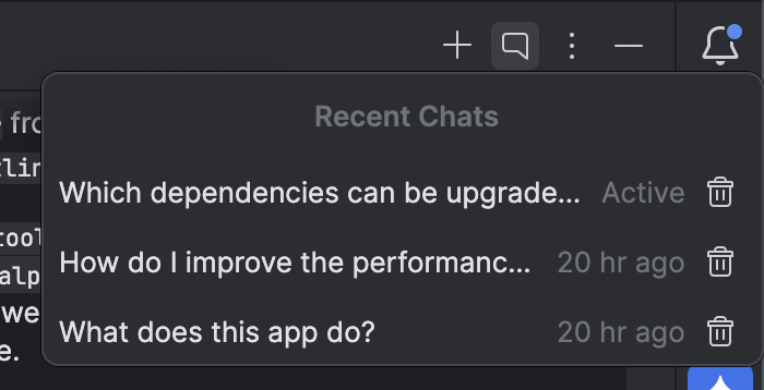 最近のチャット トピックのリスト。