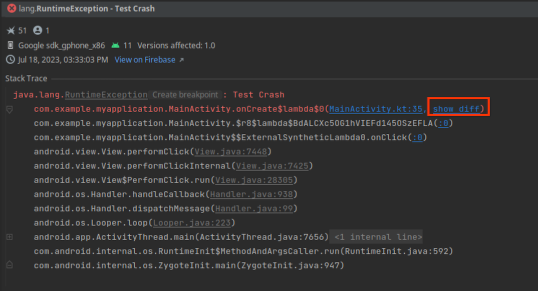 Option to show diff in the AQI stack trace.