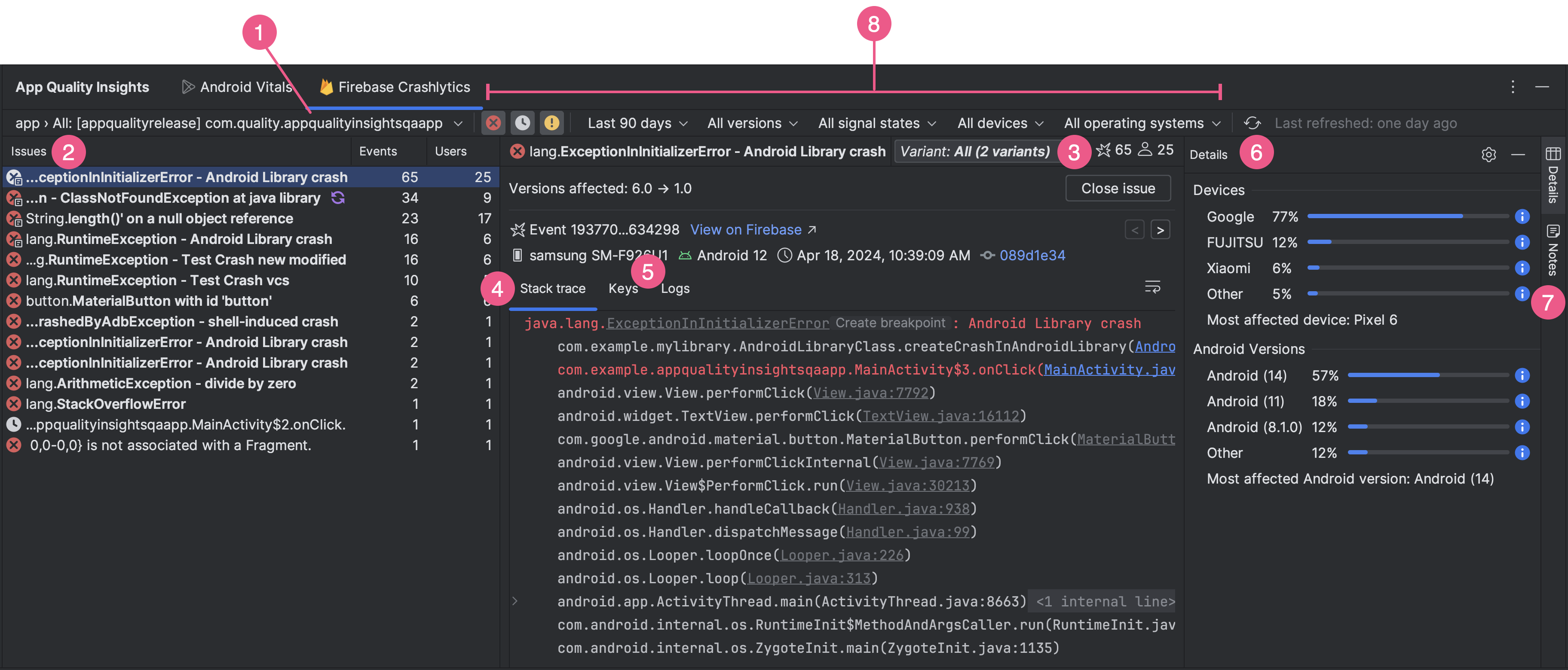 App Quality Insights tool window