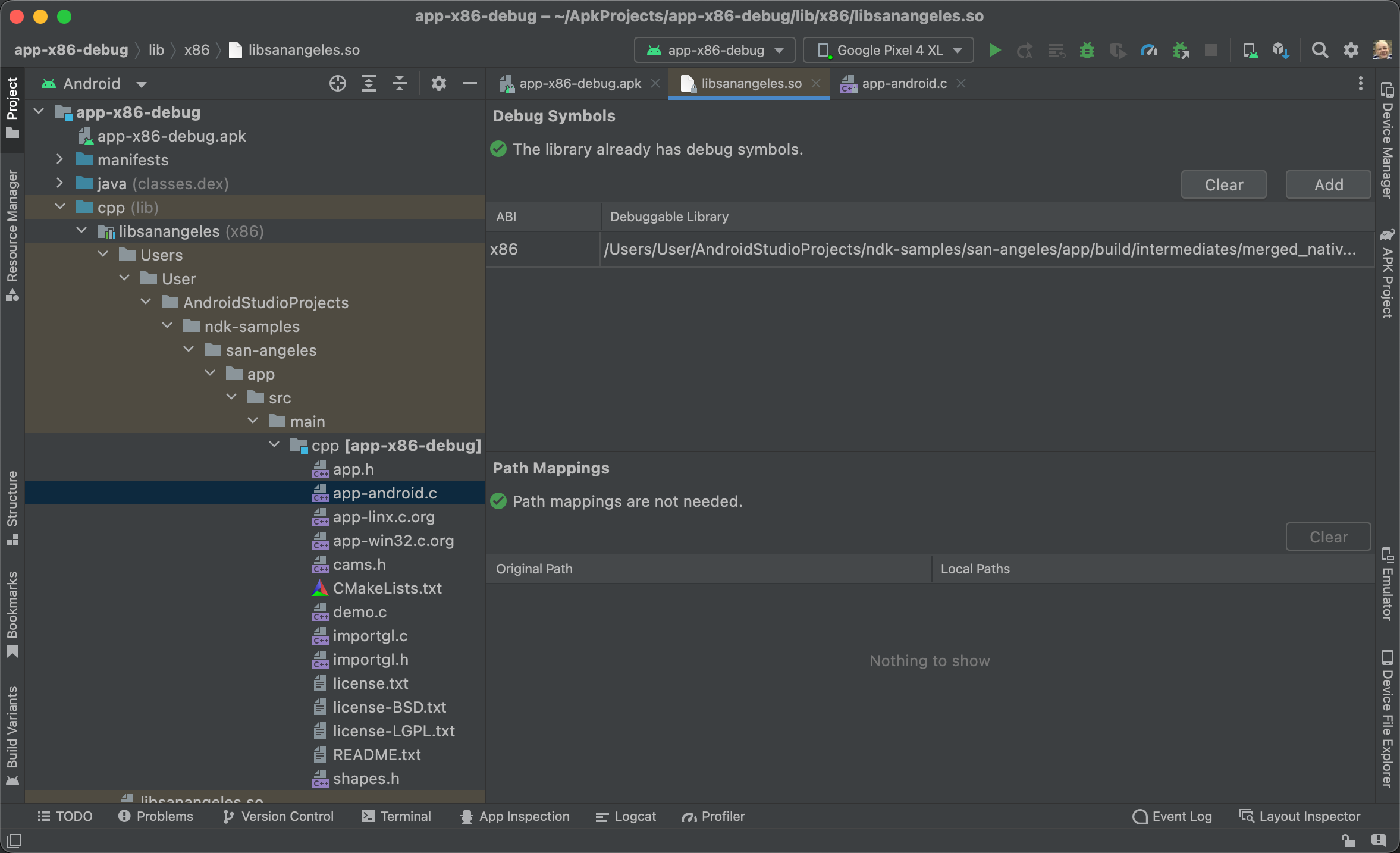 Providing paths to local debug symbols