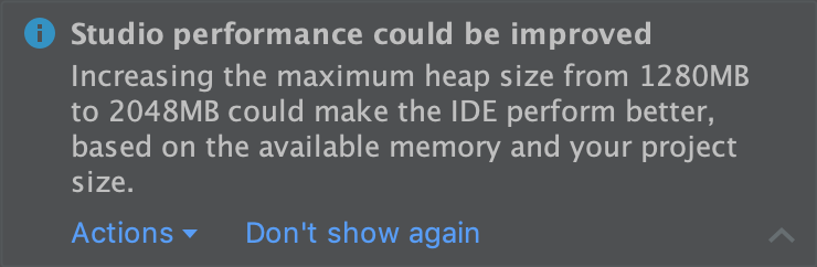 Die Speichereinstellungen, mit denen Sie die maximale RAM-Größe konfigurieren können
          für Android Studio-Prozesse.