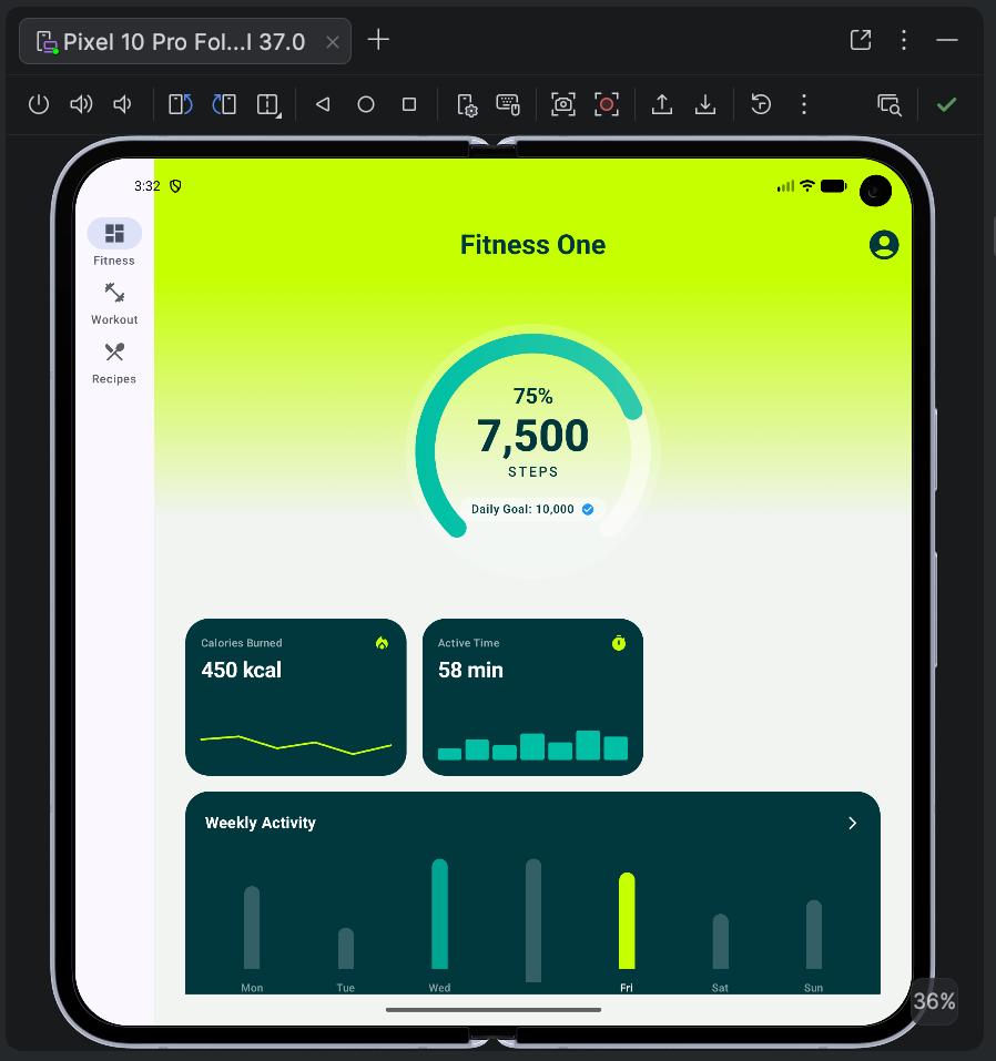 Um app estruturado para tablets e dispositivos dobráveis.