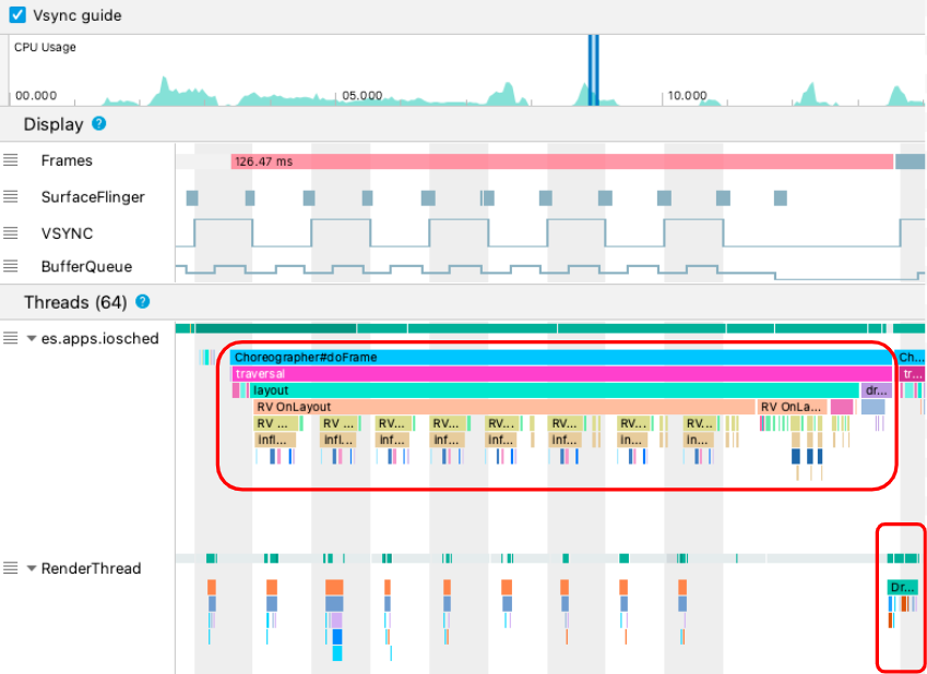 Événements de trace dans le thread UI et RenderThread