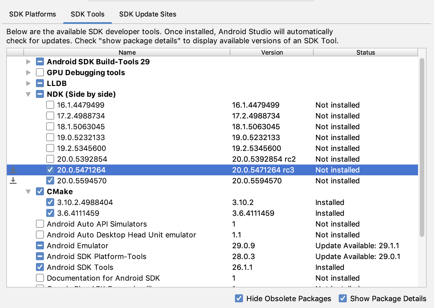 Gambar jendela SDK Tools