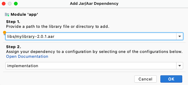 Menambahkan dependensi AAR di Dialog Project Structure