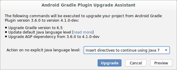 Android Gradle प्लग इन के अपग्रेड असिस्टेंट का डायलॉग