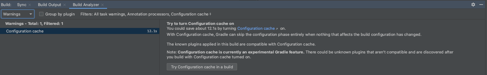 Build Analyzer 中的配置缓存信息