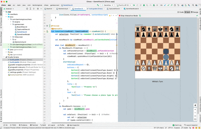 使用者在 Android Studio 中與預覽互動
