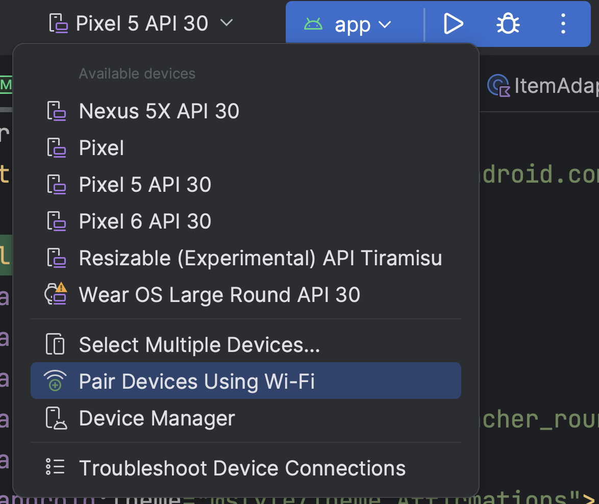 Menu dropdown Jalankan konfigurasi