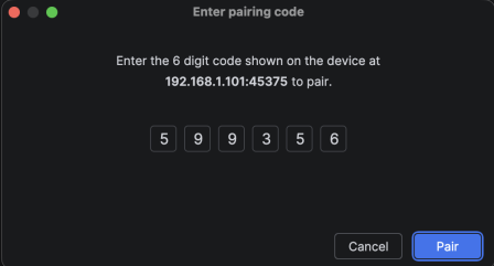 Example pairing code entry