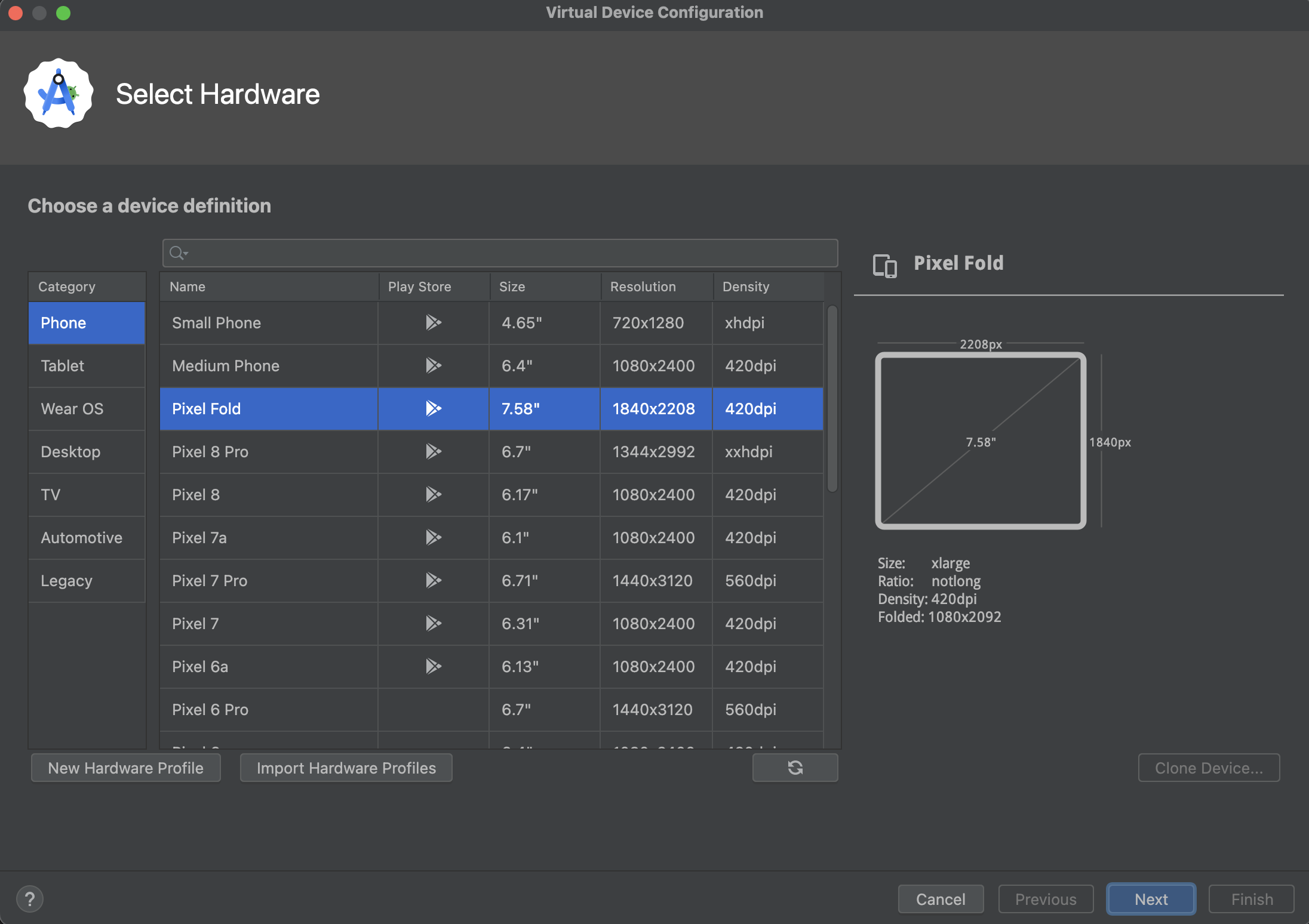 Dialog Select Hardware