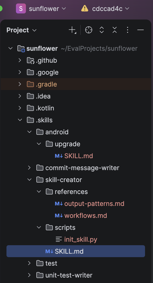 โครงสร้างไดเรกทอรีที่แสดงตำแหน่งของไฟล์ทักษะในโปรเจ็กต์