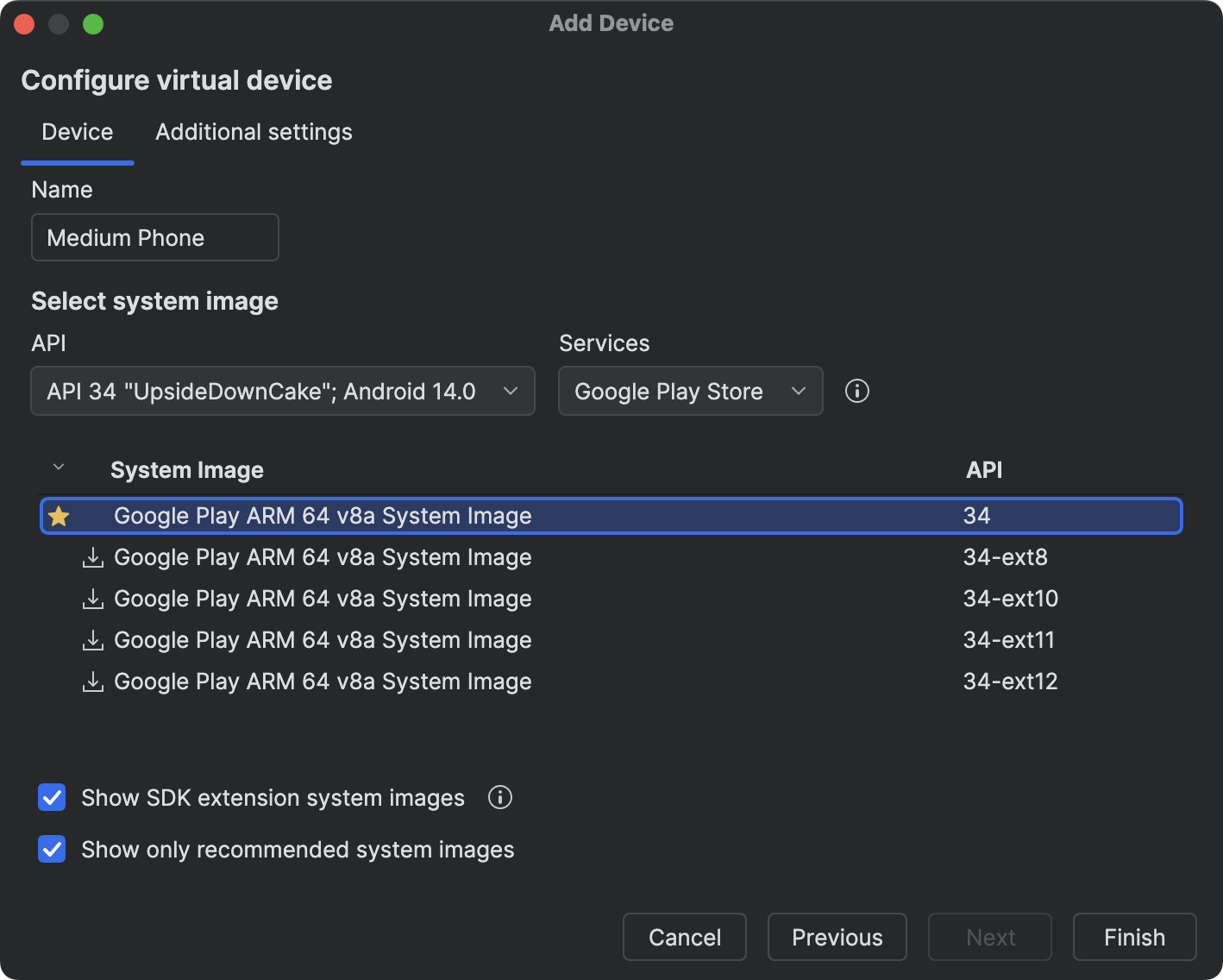 Identify and select the optimal system image for your virtual
         device using the UI.