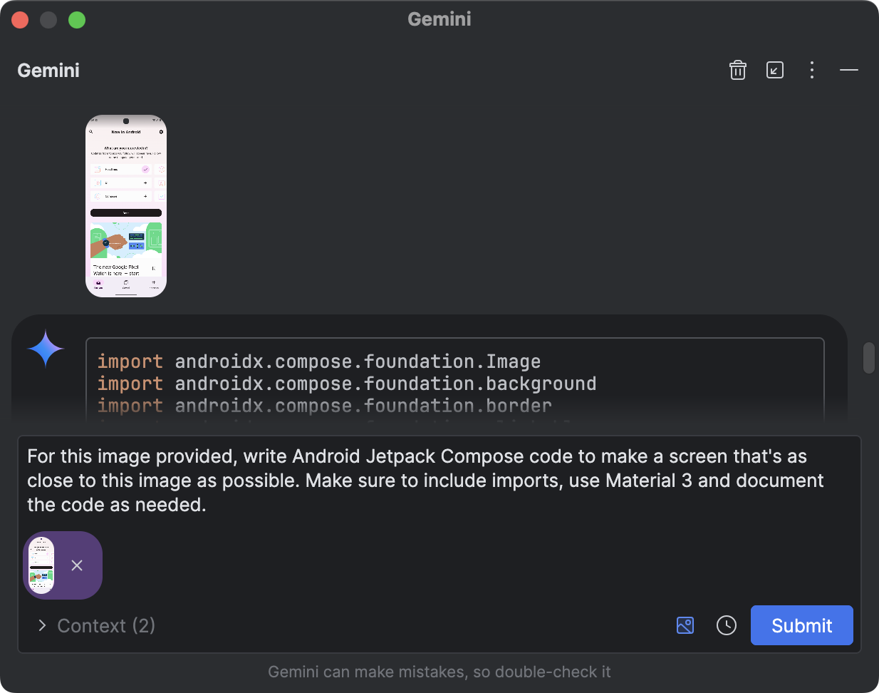 包含图片附件的 Gemini 对话框