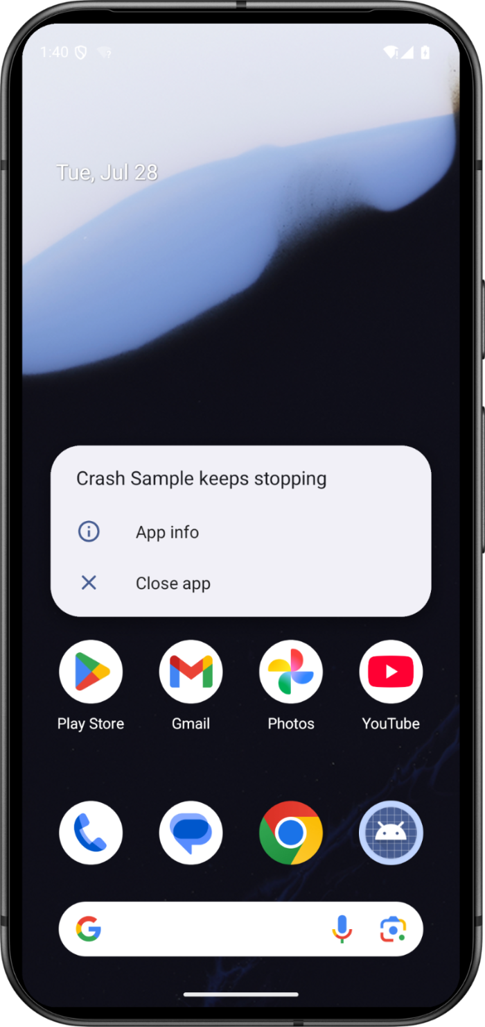Android पर चलने वाले डिवाइस पर ऐप्लिकेशन क्रैश होना
