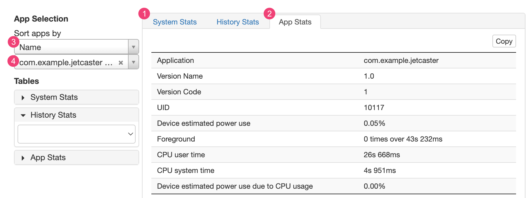 Sekcja ze statystykami w Battery Historyn