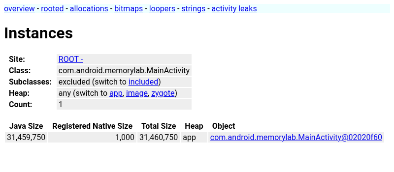AHAT view showing MainActivity
instances