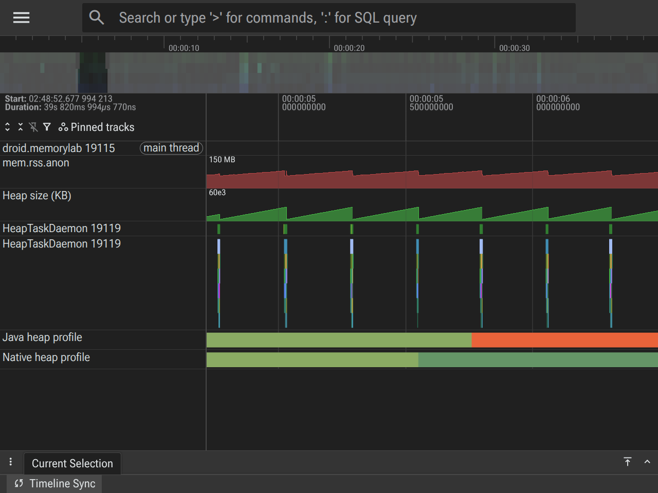 Perfetto UI showing Phase 2 churn