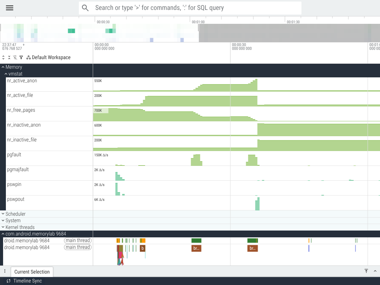 Perfetto showing vmstat counters