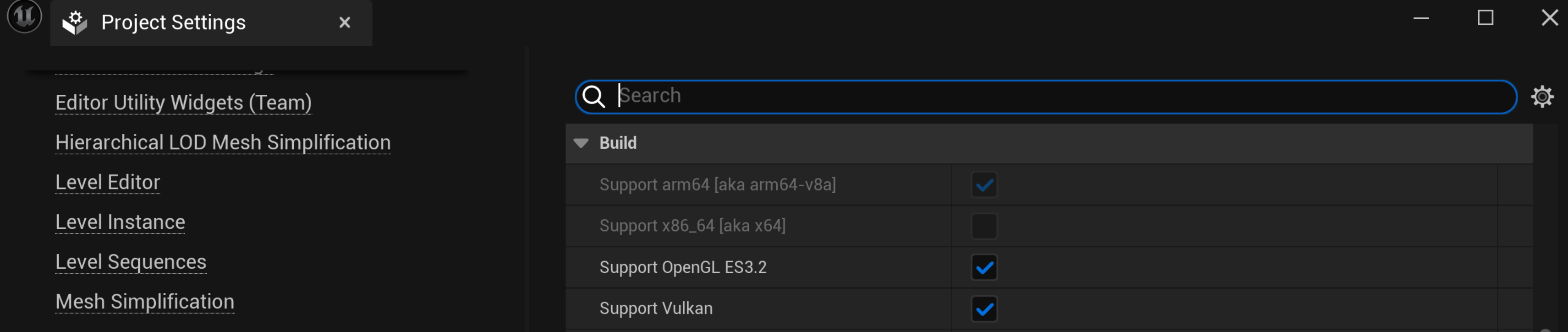 Cuadro de diálogo de configuración del proyecto.