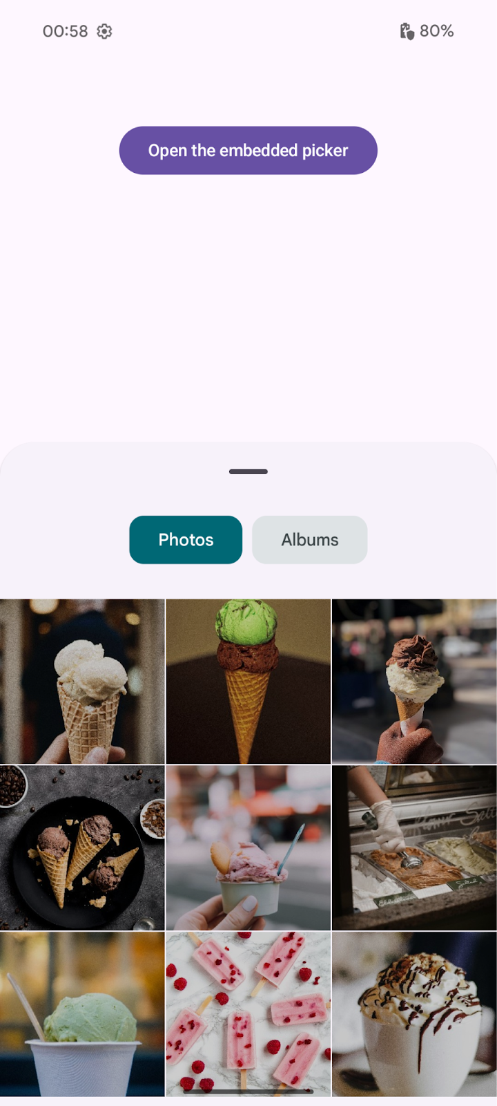 Captura de pantalla del selector de fotos