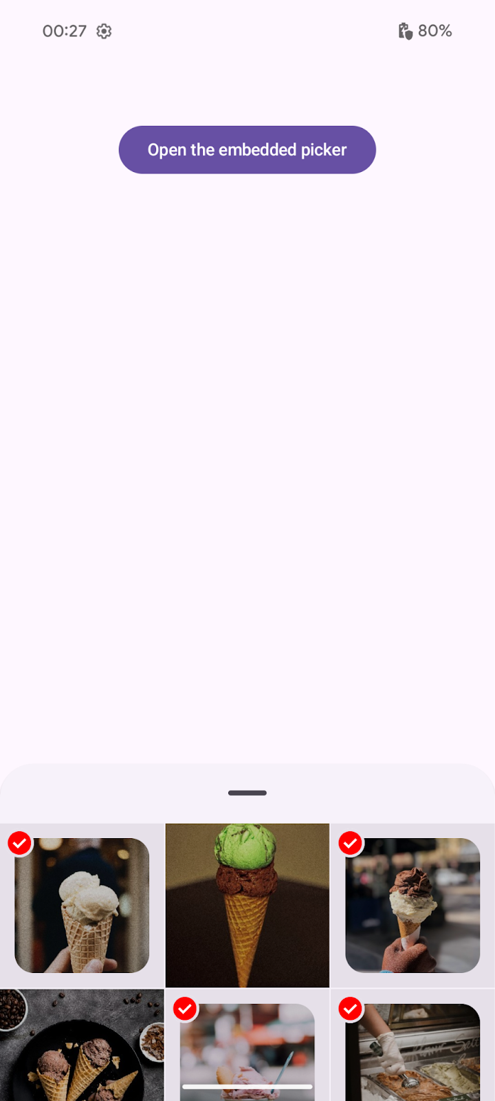 Captura de pantalla del selector de fotos con color de los elementos destacados (pico)