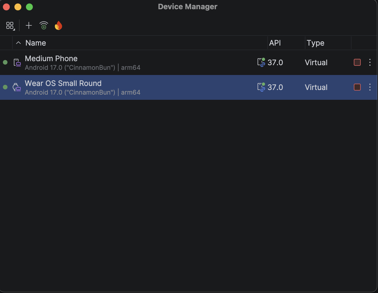 The Device Manager shows small icons next to the paired devices