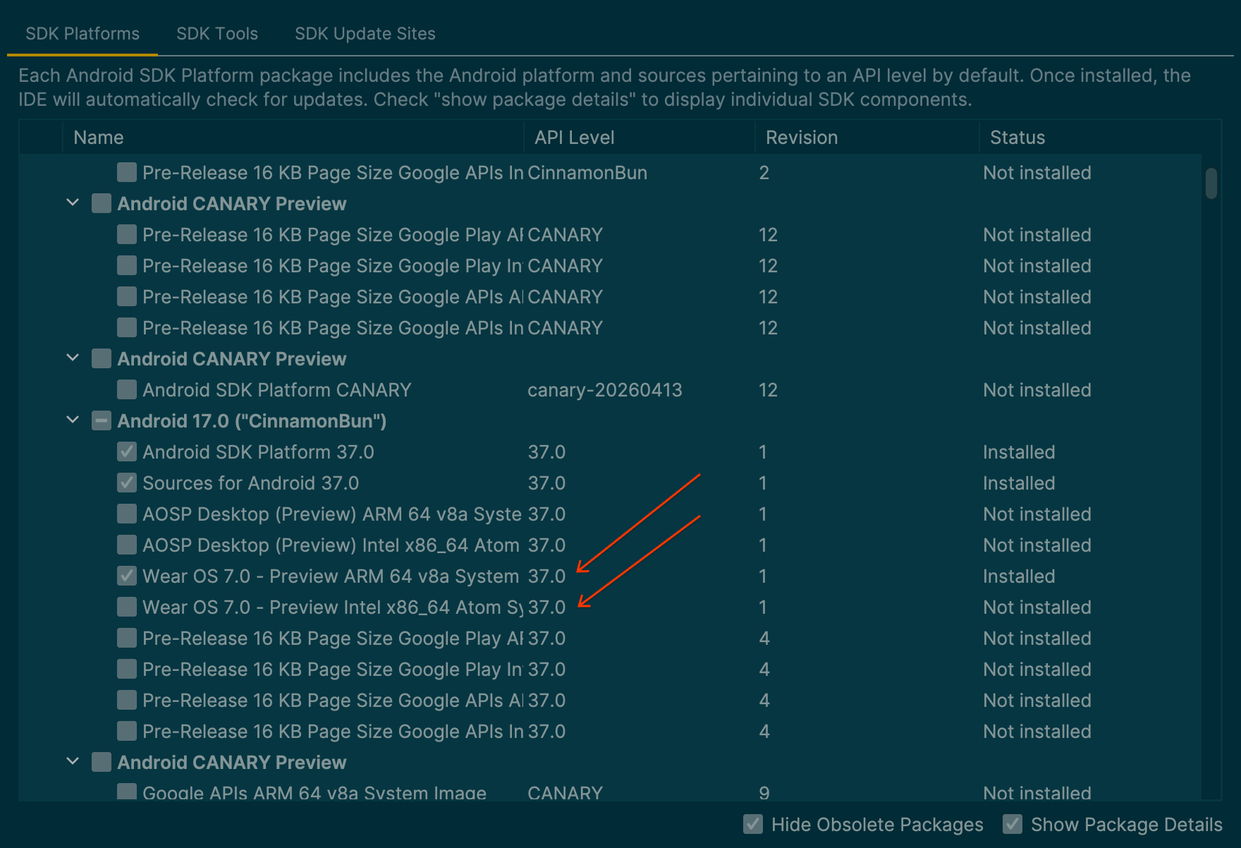 Android Studio z wybranym obrazem systemu Wear OS 7
