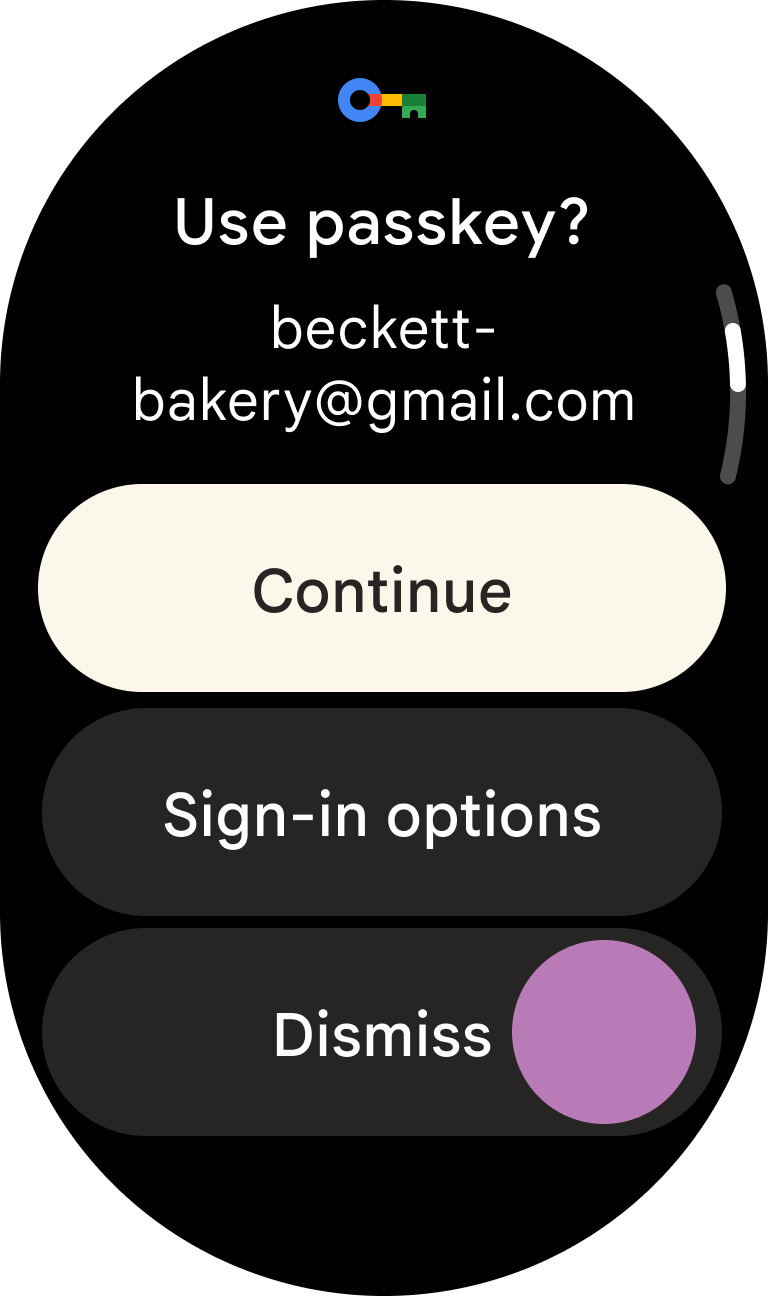 Um usuário toca em "Dispensar" para navegar até os métodos de autenticação de backup