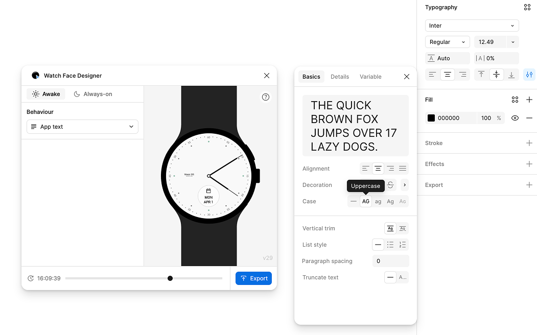 "Case" aparece cerca del medio. "Mayúsculas" es la segunda opción de la izquierda.