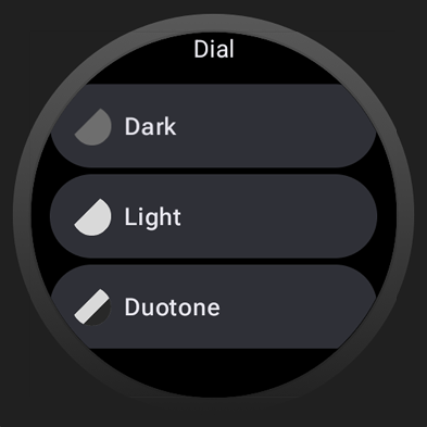 כל ערכת צבעים מופיעה כפריט ברשימה. שם הרכיב מופיע בכותרת המסך