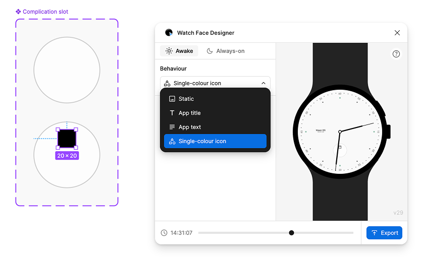 O menu suspenso "Comportamento" aparece perto do canto superior esquerdo da janela.