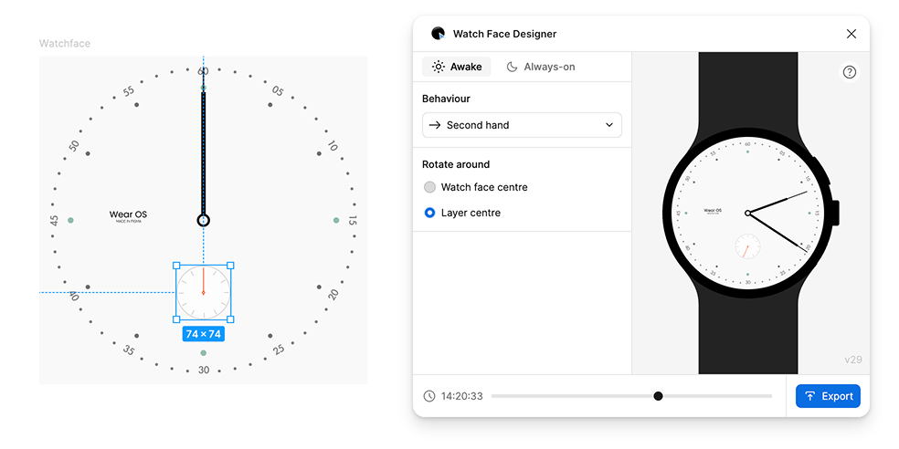 旋转行为显示在窗口的左中间位置
